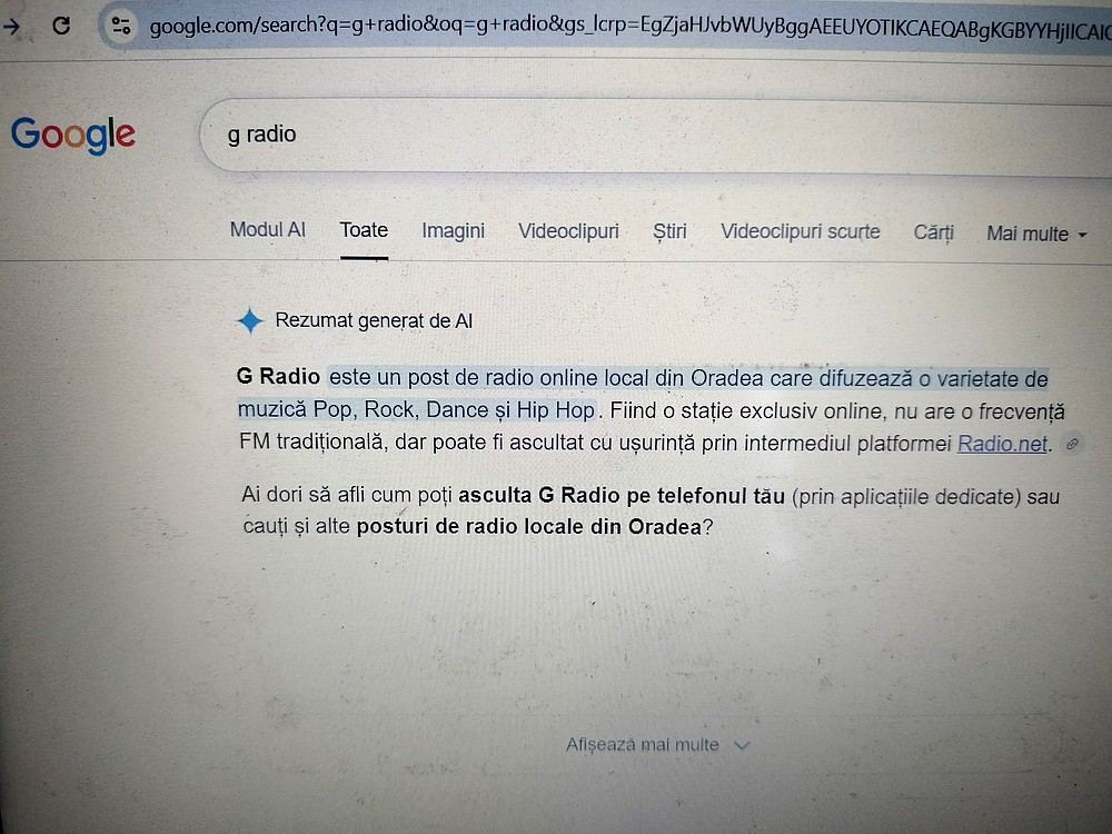 Google AI Overview despre G Radio