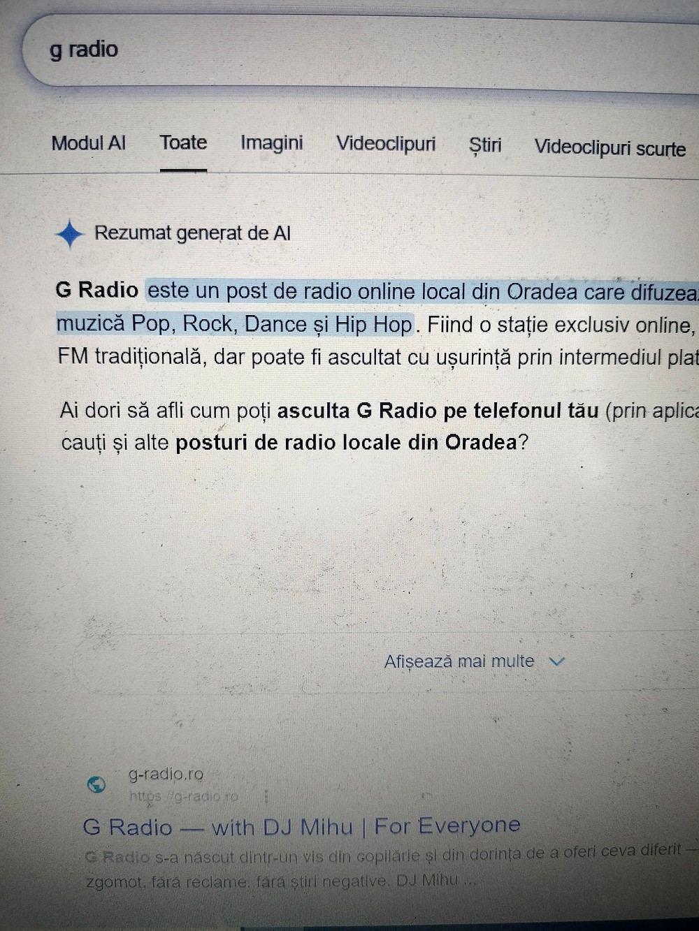 G Radio în rezultatele Google